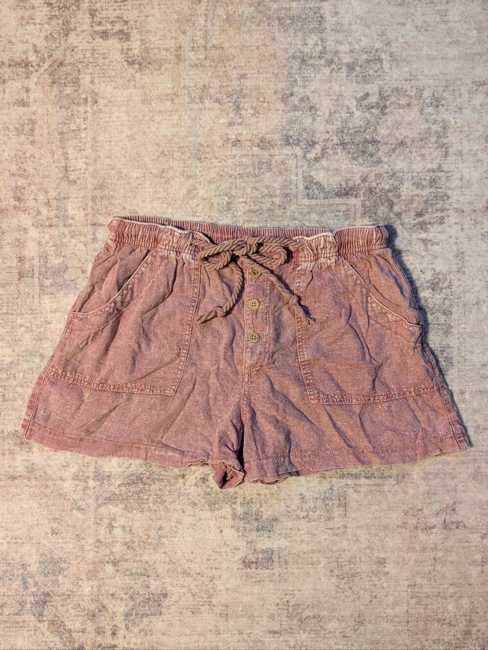 Free People High-Waist Drawstring Shorts in Dusty Rose
